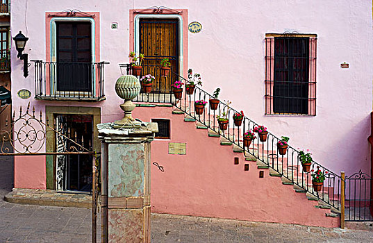 瓜纳华托,墨西哥,装饰,户外,楼梯,花盆