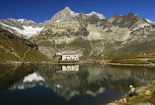 小教堂,玛丽亚,雪,湖,顶峰,策马特峰,瓦莱,瑞士