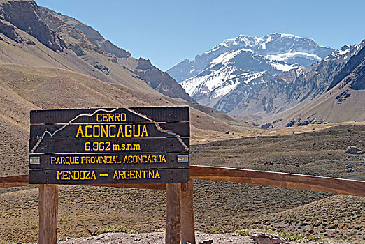 风景,攀升,阿空加瓜山,公园,入口,木质,标识,指示,高度,门多萨,阿根廷