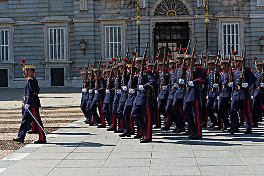 皇家卫兵,正面,皇宫,马德里,西班牙,欧洲