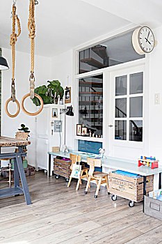 书桌,木质,存储,板条箱,仰视,室内,窗户