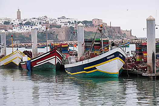 摩洛哥,拉巴特,销售,渔船,锚定,嘴,河