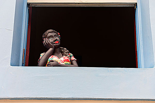 女人,雕塑,窗边,欧鲁普雷,米纳斯吉拉斯州,巴西,南美