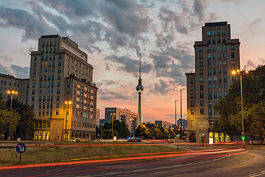 柏林,日落,电视塔,背景