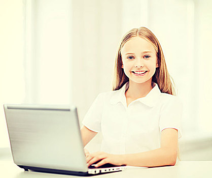 教育,学校,科技,互联网,概念,小,学生,女孩,笔记本电脑,电脑