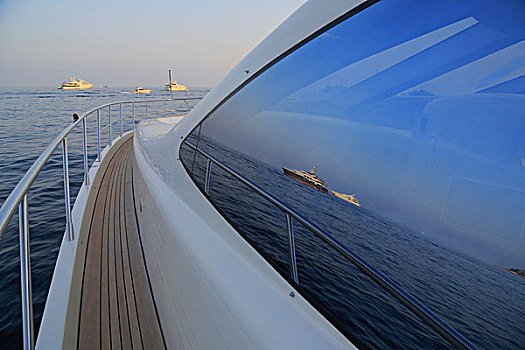 游艇,反射,窗,甲板,船只,建造,输入,船,长度,2004年,里维埃拉,法国,地中海,欧洲