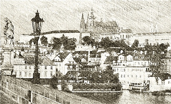 布拉格城堡,素描