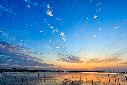 落日,晚霞,湖水,倒影,水面