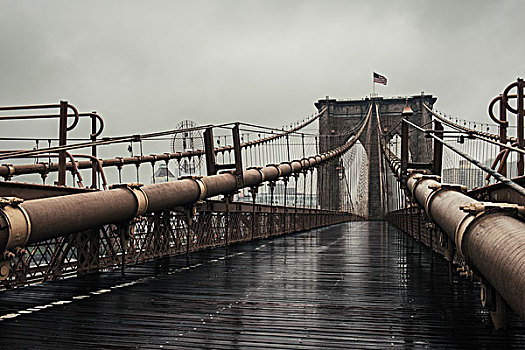 风景,人行道,布鲁克林大桥,纽约,美国