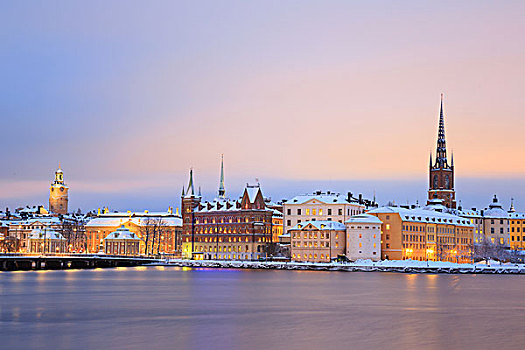 老城,斯德哥尔摩,城市,黄昏,瑞典