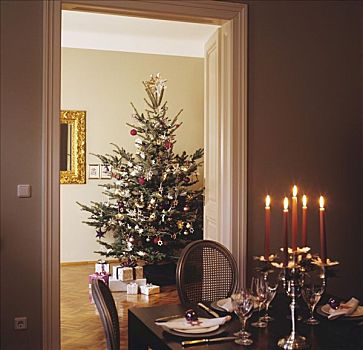 装饰,圣诞树,礼物,节日餐桌