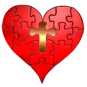 谜题,情人节,心形,黄金,十字架,中心,拼图