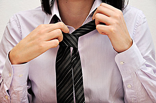 女人,调整,领带