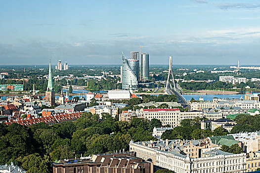 风景,酒店,拉脱维亚,里加,桥,上方,道加瓦河,河,现代建筑,银行,2004年,欧洲
