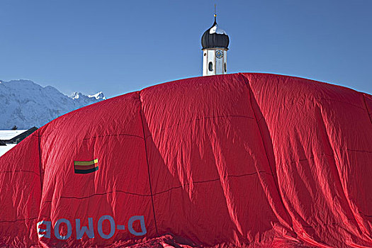 建筑,热气球,气球,乘,山麓,阿尔卑斯山,巴伐利亚,德国