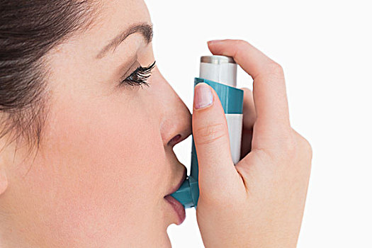 女人,哮喘,呼吸器,白色背景