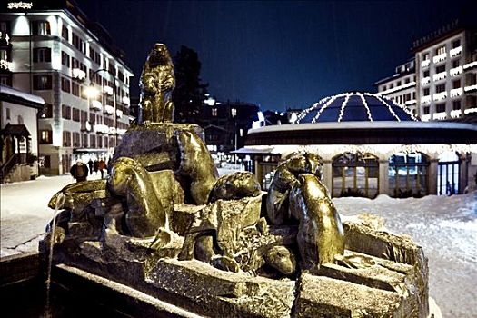 青铜,雕塑,喷泉,策马特峰,瑞士,特写