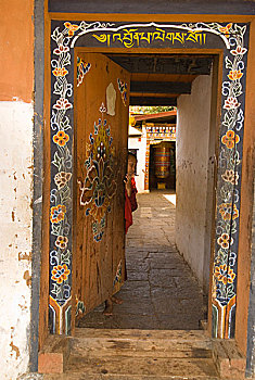 僧侣,入口,寺庙,神圣,靠近,普那卡,不丹