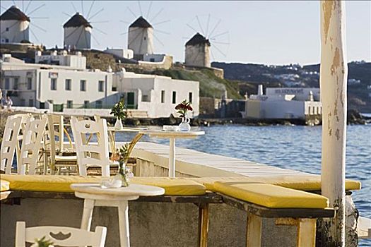 椅子,桌子,餐馆,米克诺斯岛,基克拉迪群岛,希腊