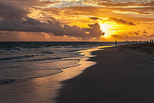 漂亮,日出,风景,大西洋,海岸,多米尼加共和国