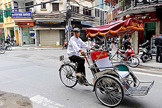 街道,场景,自行车,人力车,河内,北越,越南,东南亚,亚洲