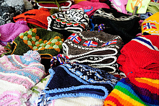 特色,挪威,编织,帽,纪念品,站立,市场,卑尔根,斯堪的纳维亚,北欧