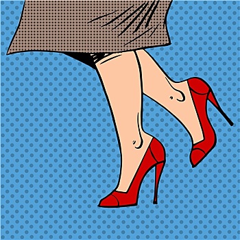 女性,腿,红色,鞋,女人,外套,艺术,漫画,复古
