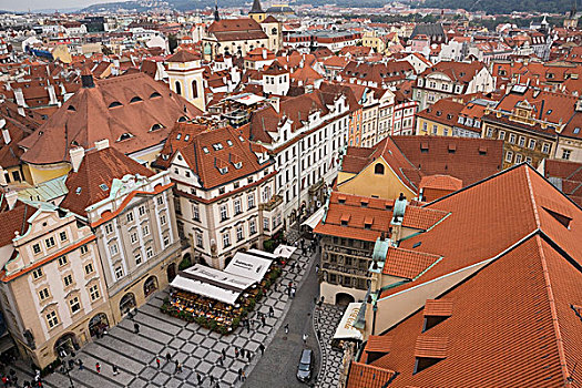 赤陶,屋顶,建筑,老城广场,布拉格,捷克共和国,欧洲