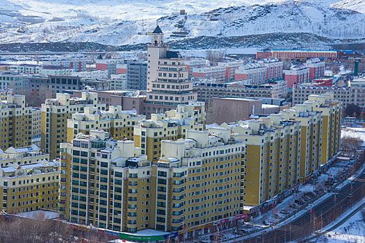 新疆阿勒泰市冬季航拍