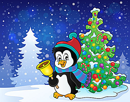 圣诞节,企鹅,主题,图像
