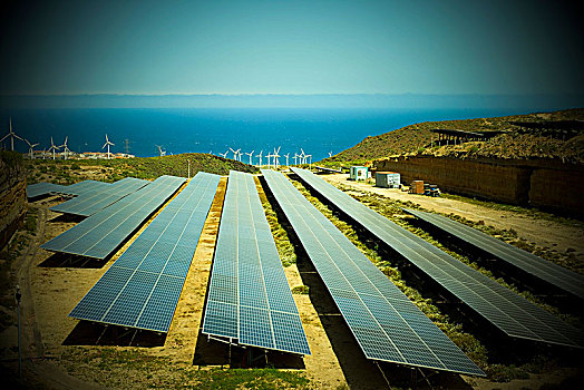 太阳能电池板,风车,农场,制作,自然,特内里费岛,加纳利群岛,创作,新世界,绿色,未来,人