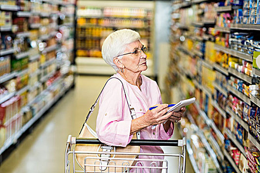 老年,女人,购物清单,超市