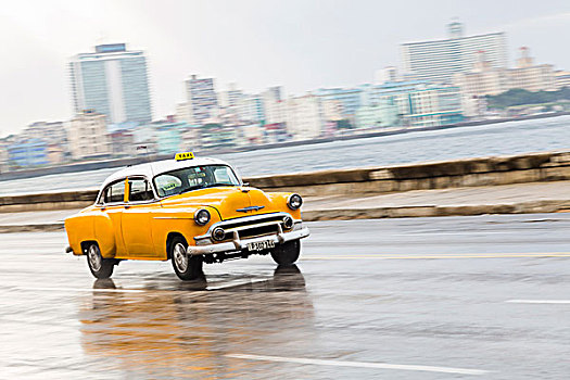 黄色出租车,旅行,速度,马雷贡,海洋,公路,哈瓦那