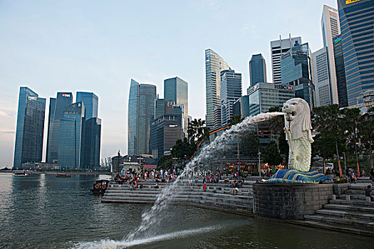 风景,鱼尾狮,公园,新加坡,天际线