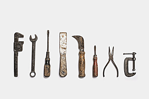工具,放置,排列,破旧,形状,木质,平滑,纹理,金属,生锈,器具