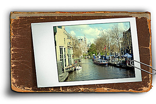 明信片,输入,风景,运河,阿姆斯特丹,路边咖啡馆