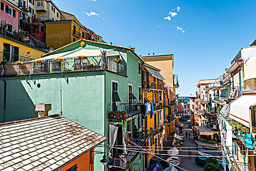 彩色,房子,马纳罗拉,五渔村,拉斯佩齐亚,利古里亚,意大利,欧洲