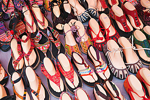鞋,展示,种族,工艺,夜市,琅勃拉邦,老挝