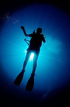 潜水,逆光,西里伯斯海,苏拉威西岛,印度尼西亚