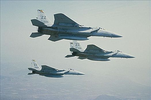 仰视,三个,f-15,战斗机,鹰,飞,排列