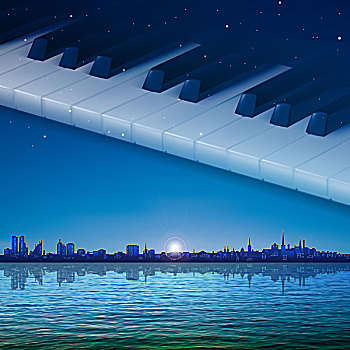 抽象,夜晚,背景,城市,钢琴,按键