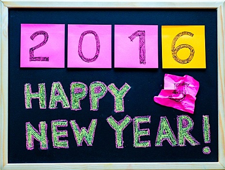 新年快乐,信息,手写,黑板,数字,n次贴,公司,办公室,庆贺,概念