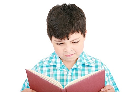 小,男孩,读,书本,白色背景