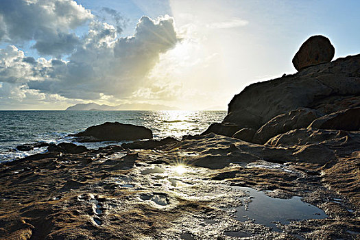 花冈岩,漂石,海岸,太阳,马掌,湾,昆士兰,澳大利亚