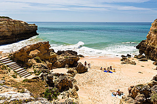 日光浴,小,海滩,阿尔加维,葡萄牙