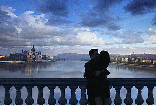 剪影,亲吻,靠近,栏杆,布达佩斯,匈牙利