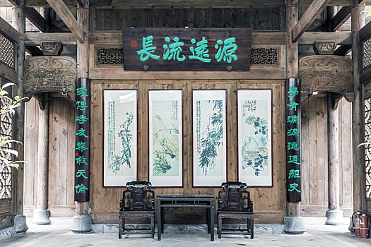 古代厅堂,中国安徽名人馆中式建筑内景