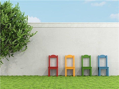 彩色,椅子,草地