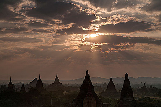 塔,地点,早晨,雾气,佛塔,寺庙,蒲甘,缅甸,亚洲