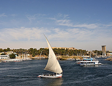 三桅帆船,河,尼罗河,阿斯旺,埃及,北非